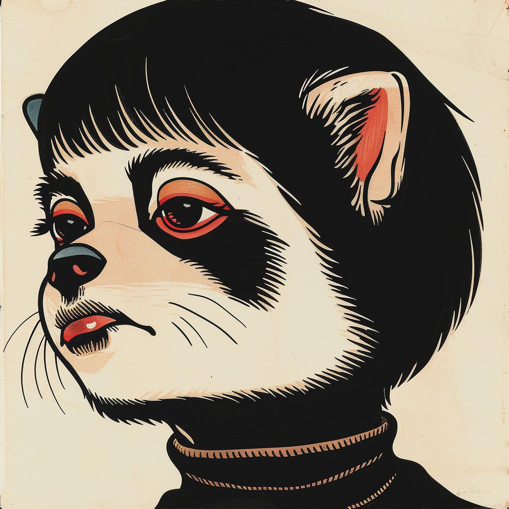 poster  raccoon  turtleneck  cartoon  colorful  quirky  humorous  illustration  animal  fashion 967077