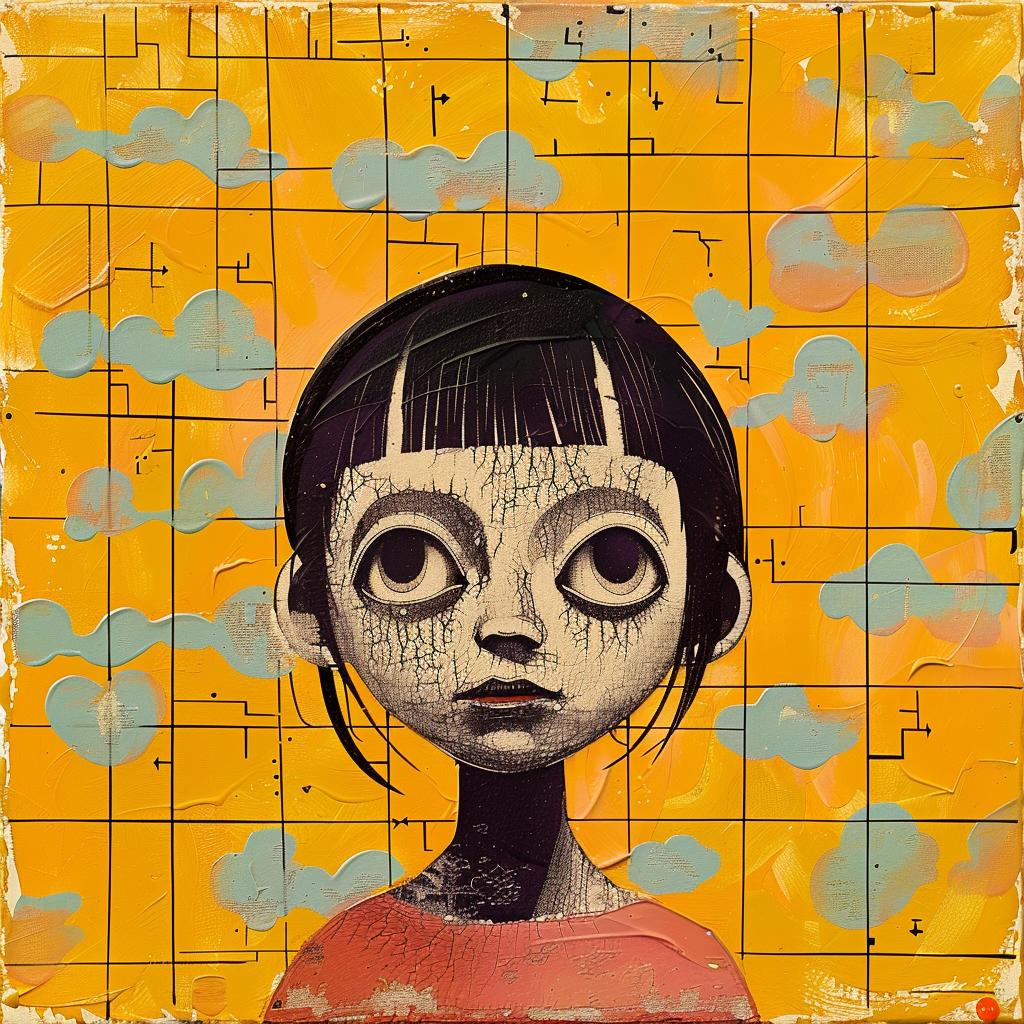 painting  girl  black  hair  yellow  vibrant  encaustic  portrait  colorful  artistic 950564