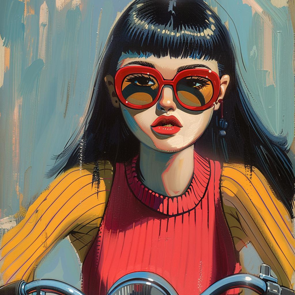 woman  scooter  sunglasses  red  shirt  painting  fashion  image  portrait  style 943797
