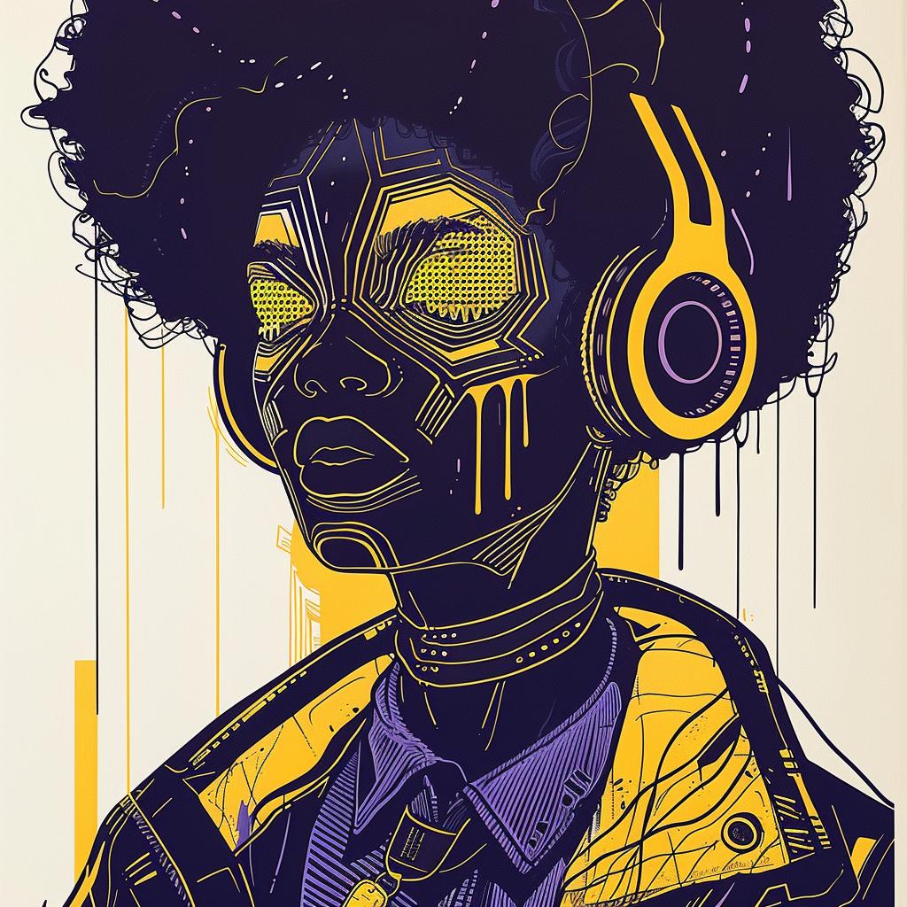 Pop  Art  DJ  afro  headphones  makeup  dripping  woman  black  afro 939145