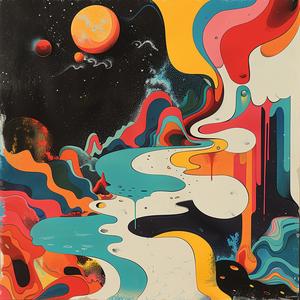 surreal  painting  Marcel  Mouly  screenprinting  colorful  swirls  mountain  abstract  vibrant 1079596