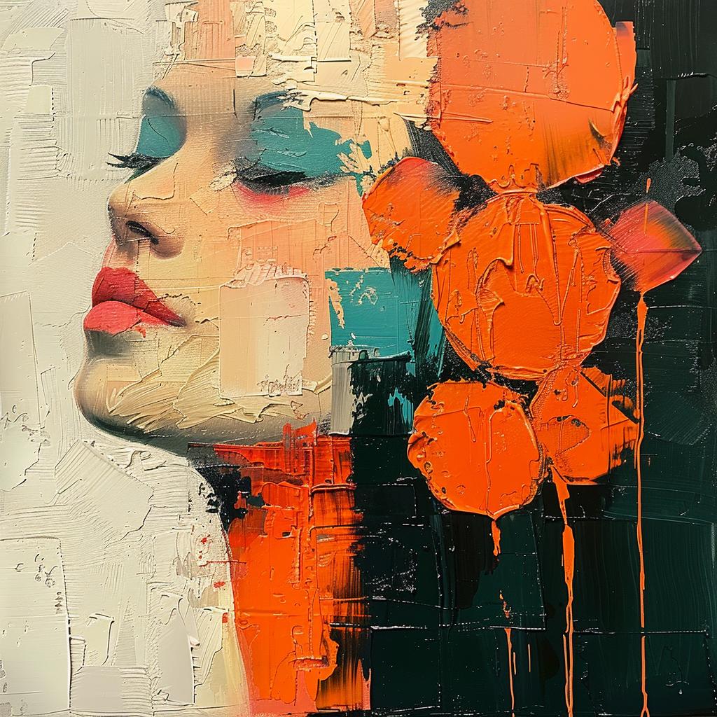 painting  woman  orange  flowers  colorful  vibrant  nature  abstract  artistic  style 963752