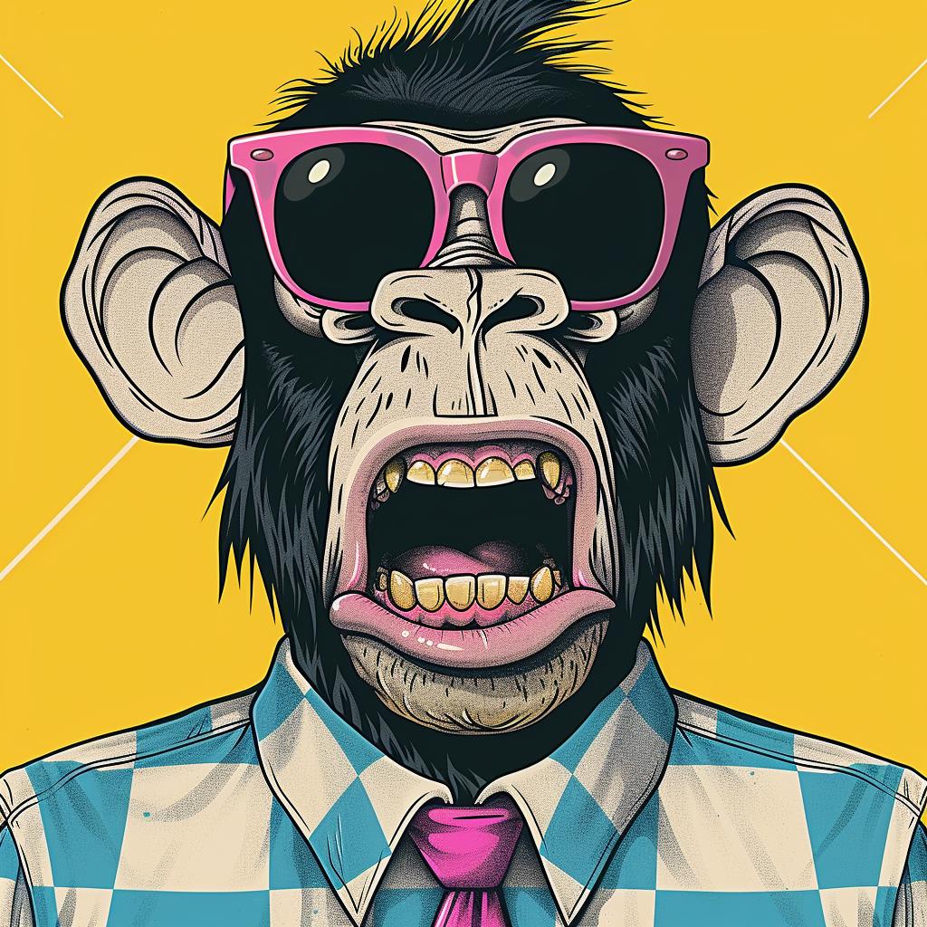 chimp  screaming  sunglasses  tie  checkerboard  1980s  naturalistic  dark  occult  art 923814