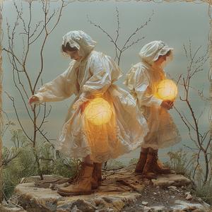chromolithography  lanterns  women  dresses  light  night  cozy  warm  atmosphere  together 1040042