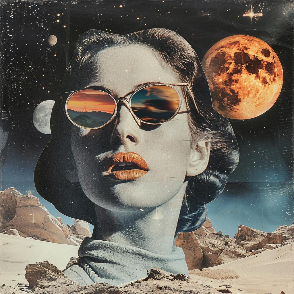 surreal  collage  woman  space  moon  sunglasses  contrast  fantasy  visual  art 970955