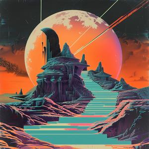 moon  mountain  stairs  risograph  album  cover  surreal  screenprinting  symbolist  hyper-realistic 1079695