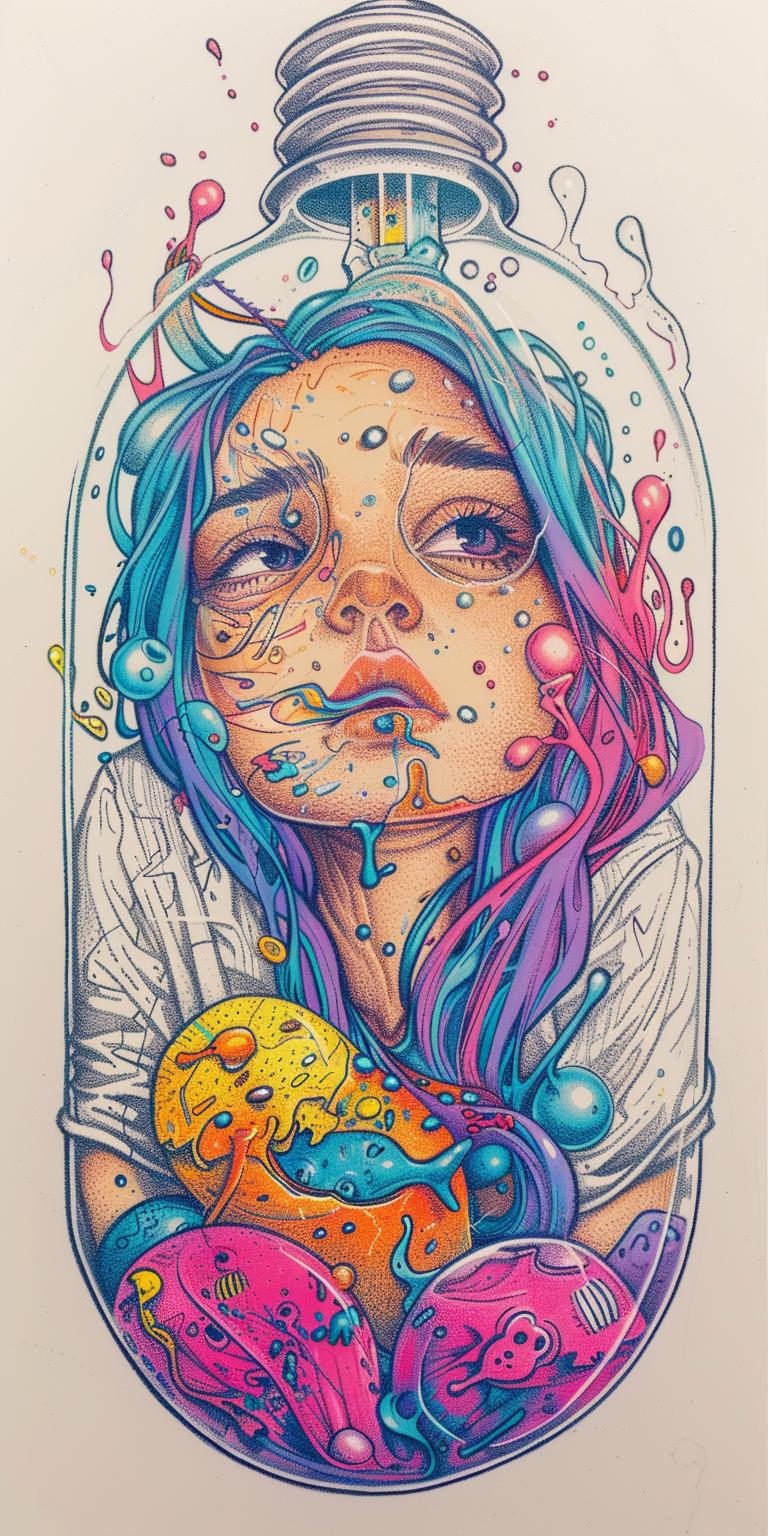 lightbulb  liquid  drowning  girl  colorful  bubbles  drawing  art  digital  conceptual 940446