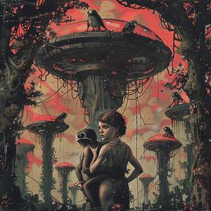 woman  child  mushroom  forest  chromolithography  painting  nature  whimsy  fantasy  landscape 1057145
