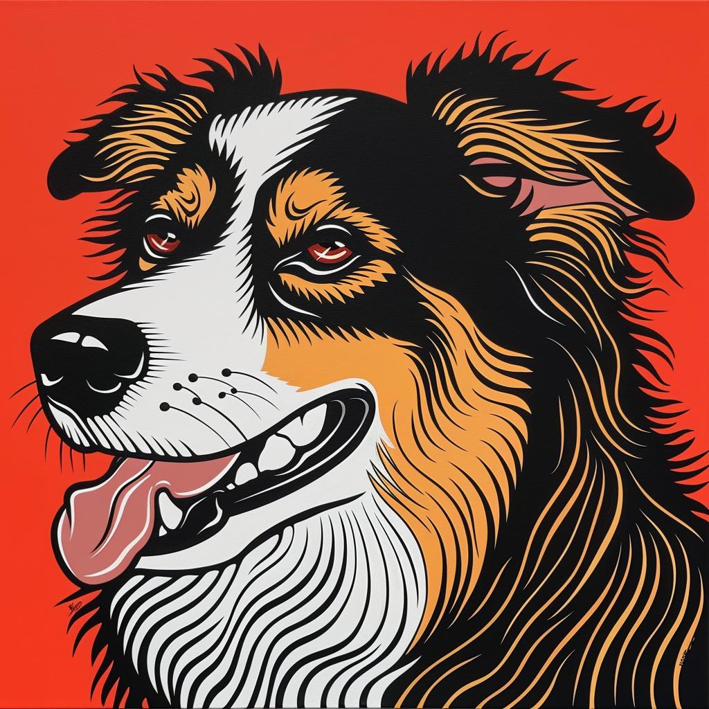 border  collie  dog  red  background  black  white  face  pulsar  waves 1025002