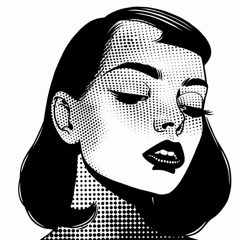woman  face  halftone  tattoo  flash  bold  lines  white  background  art 1018315