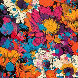 album  cover  floral  pattern  colorful  splatters  chaotic  symbolist  Risograph  surreal 1078068