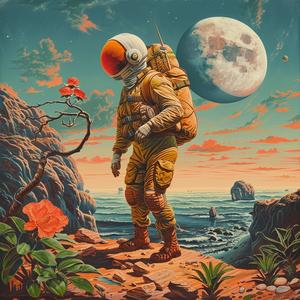 astronaut  chromolithography  flowers  moon  space  rock  nature  fantasy  art  colorful 1049715