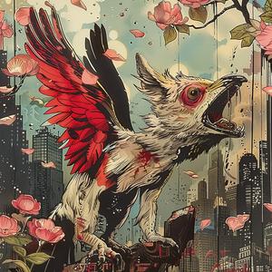 bird  red  wings  flowers  painting  chromolithography  nature  vibrant  colorful  art 1054204
