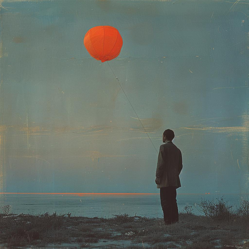 man  kite  orange  balloon  NYC  surreal  lighting  double  exposure  photo 1031673