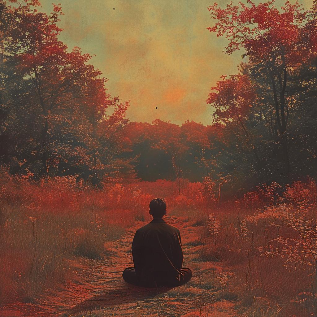 surreal  man  field  trees  spiritual  introspective  artwork  colorful  nature  painting 976133