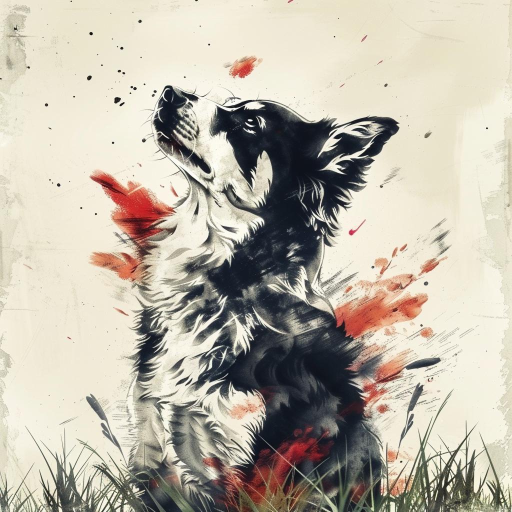 vintage  bordercollie  dog  grass  painting  red  splatter  animal  portrait  natural 938449