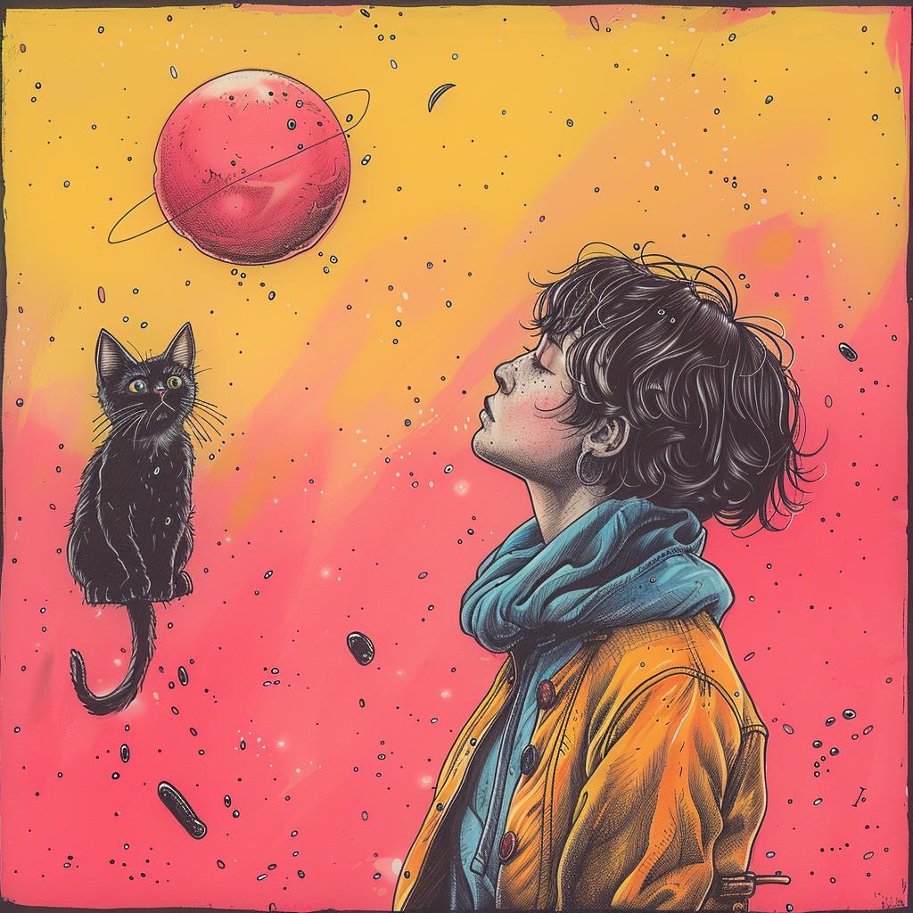 woman  cat  planets  whimsical  cosmic  dreamlike  surreal  magical  beautiful  colorful 929636