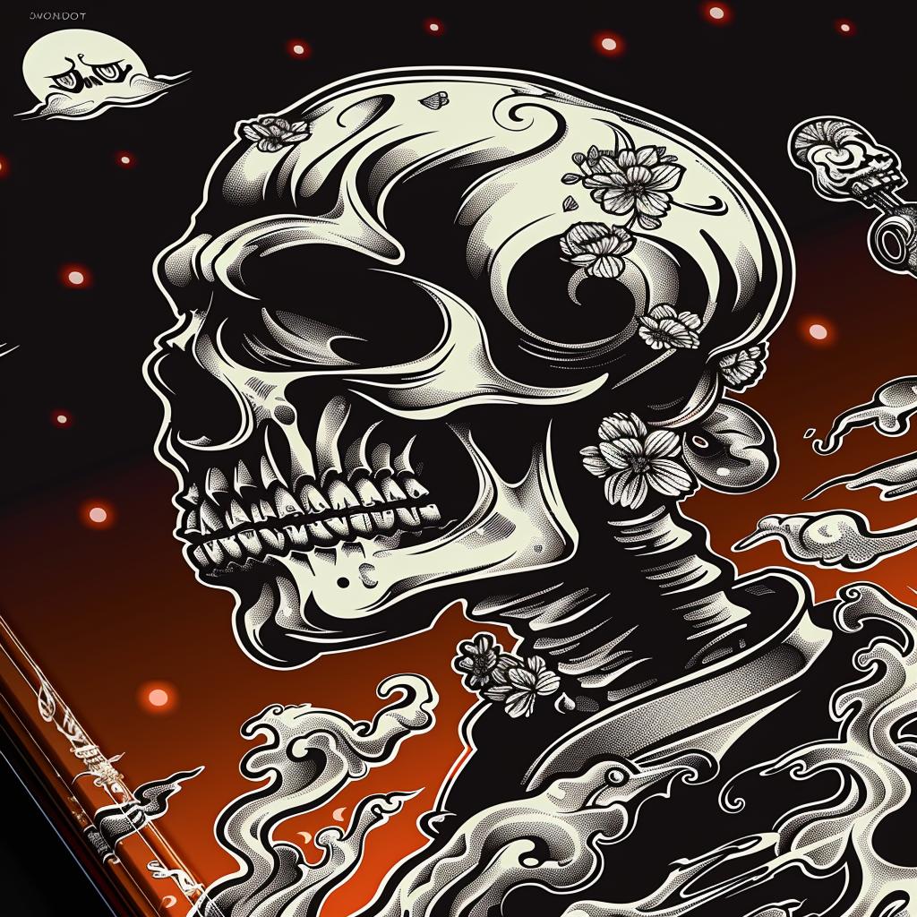 skull  black  red  background  graphic  dark  symbolic  japanese  lettering  art 948071