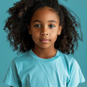 photography  girl  mixed-race  blue  t-shirt  curly  portrait  expression  youth  mockup 1065116