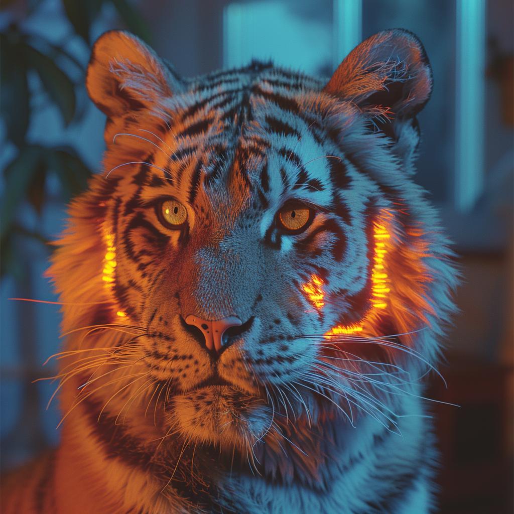 tiger  robot  double  exposure  surreal  volumetric  glow  NYC  sharp  focus 1031615