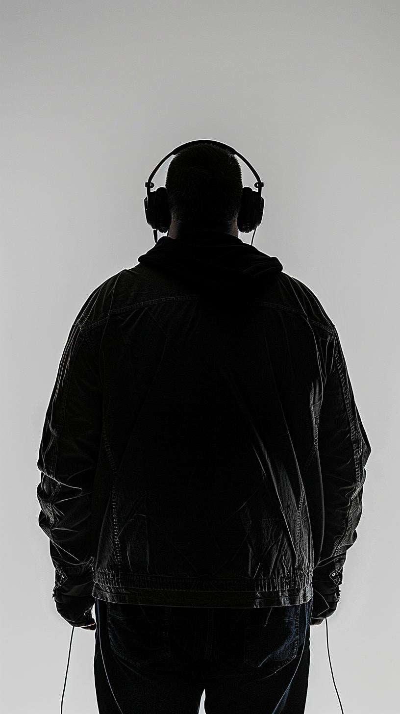 صورة ظلية DJ ذكر سماعات رأس معزولة بيضاء نظيفة ممتلئة ناقل أمامي 954260