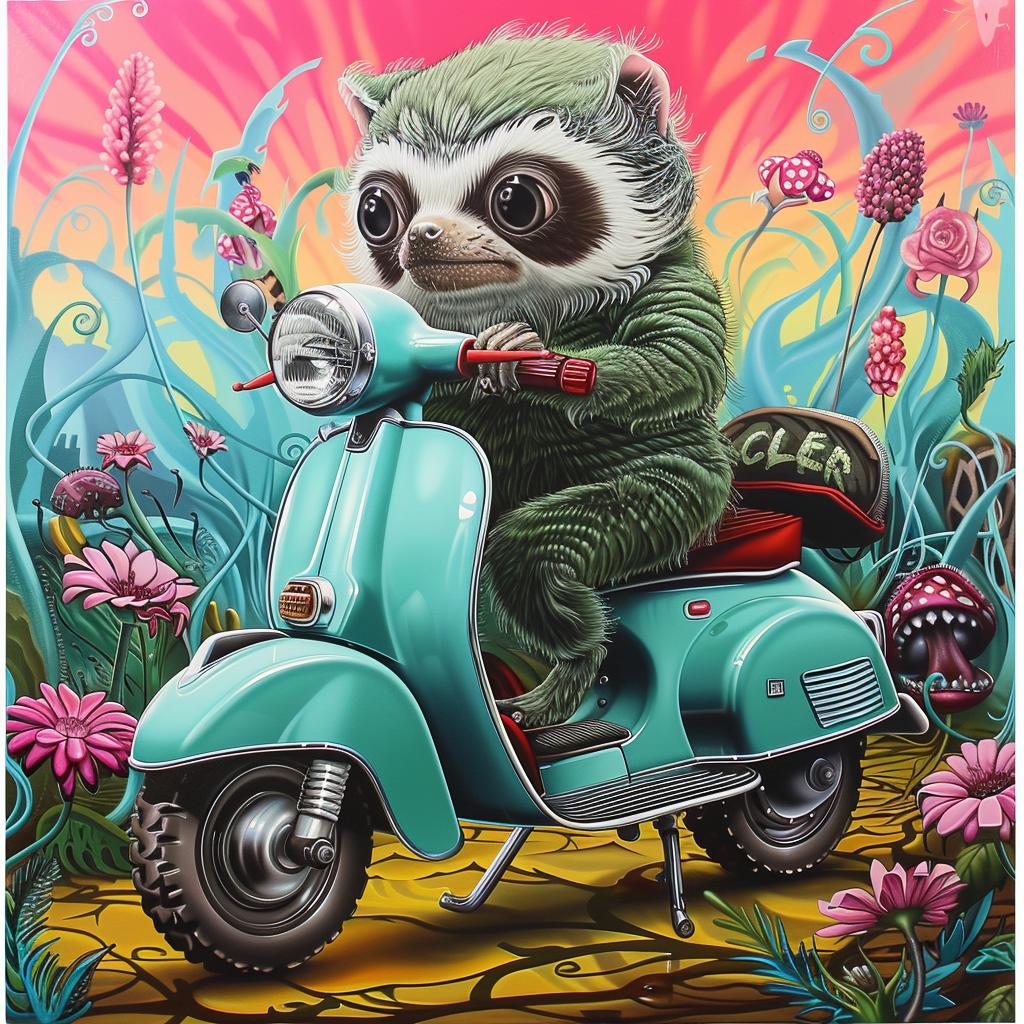 sloth  moped  playful  funny  illustration  whimsical  art  character  black  white 1028333