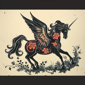 horse  wings  flowers  black  fantasy  chromolithography  nature  artwork  colorful  mythical 1058042
