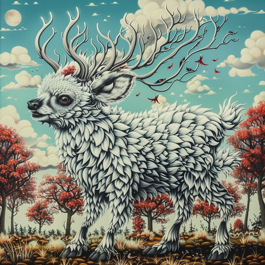 mythical  creature  deer  horns  feathers  fantasy  hybrid  unique  nature  artistic 941380