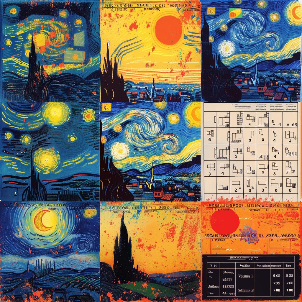 Starry  Night  calendar  art  collage  Vangogh  water  lilies  persian  details 1017139