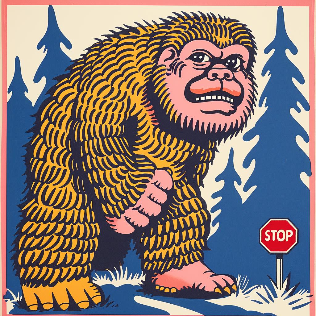 sasquatch  stop  sign  bigfoot  poster  animal  fun  design  humor  raw 962777