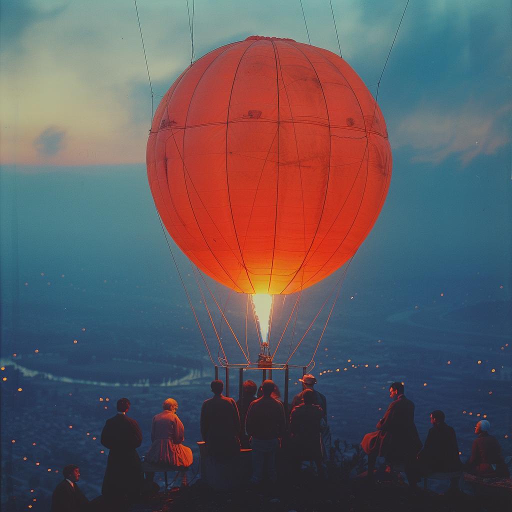 people  balloon  orange  hot  air  hill  surreal  lighting  photo  double 1031657