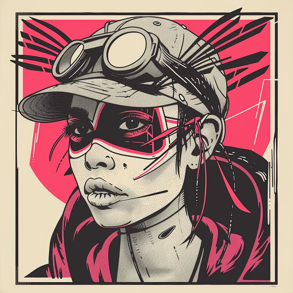 surreal  woman  album  cover  hat  goggles  hyper-realistic  symbolist  screenprinting  art 939540