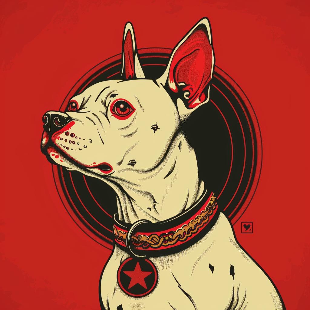 Bullterrier  dog  white  red  eyes  collar  pet  illustration  bold  art 940914