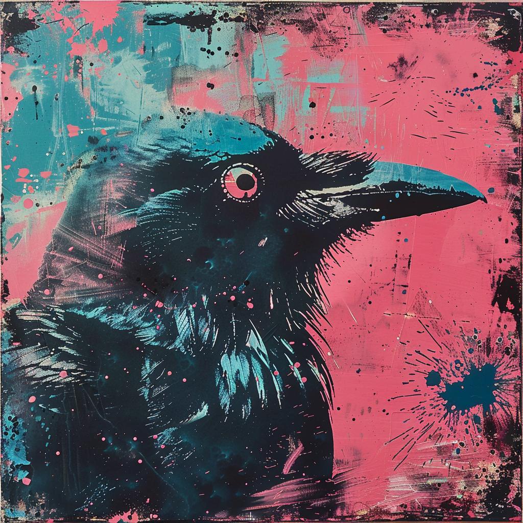 surreal  album  cover  screenprinting  hyper-realistic  street  ROA  encaustic  crow  abstract 960079