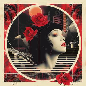 surreal  album  cover  woman  roses  red  symbolist  hyper-realistic  screenprinting  art 1077744