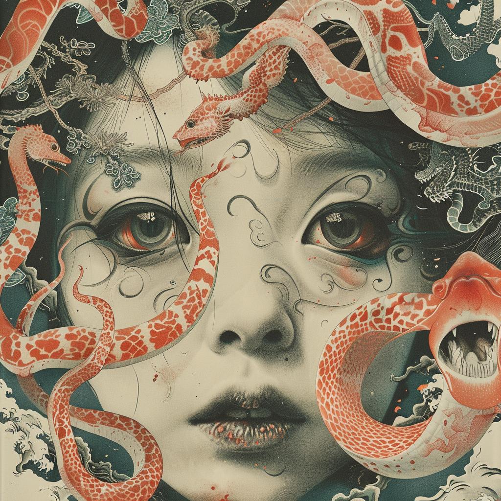 woman  snakes  face  hair  surreal  album  cover  screenprinting  creative  art 960469