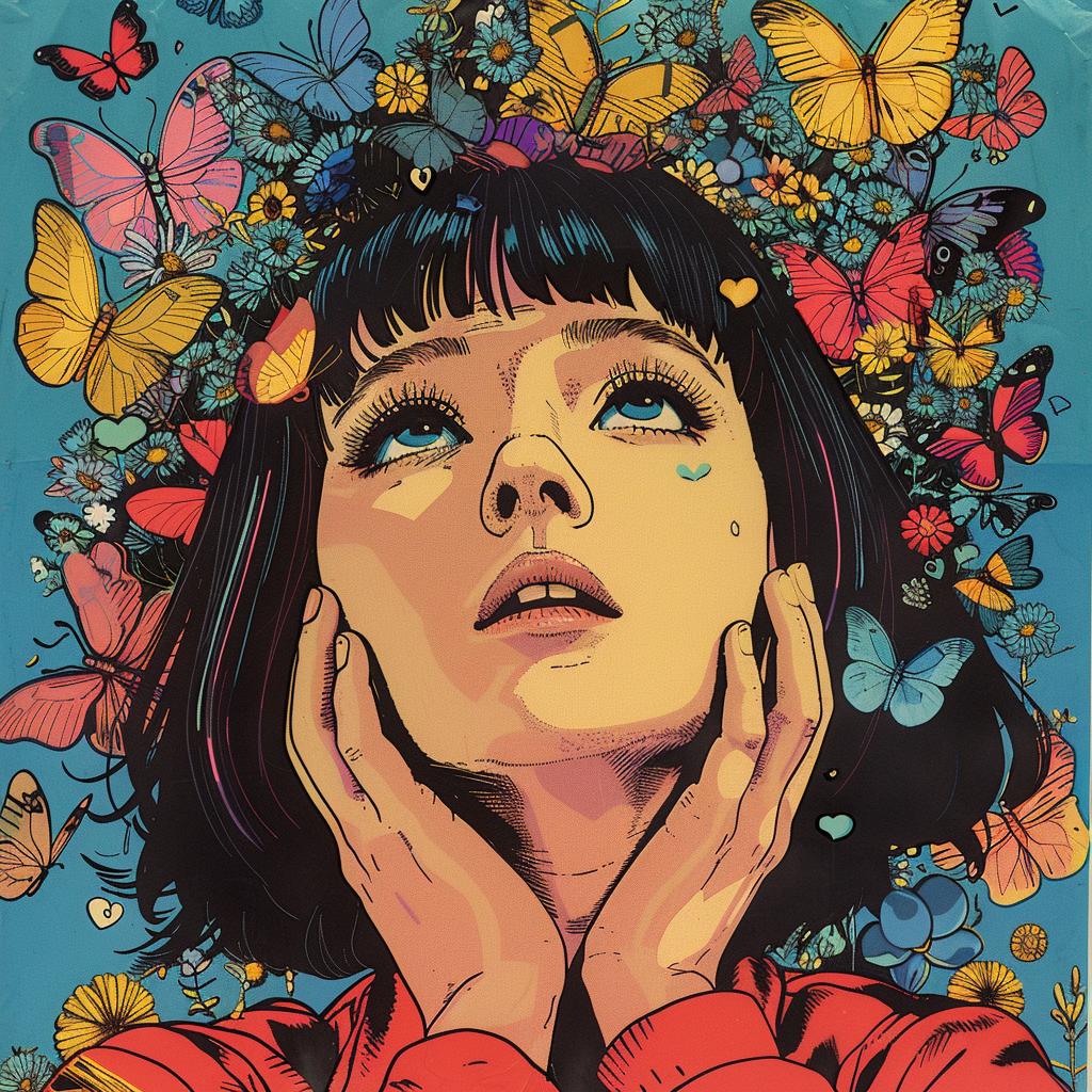 surreal  butterflies  girl  screenprinting  Toshio  Saeki  joyful  axonometrics  portrait  art 960955