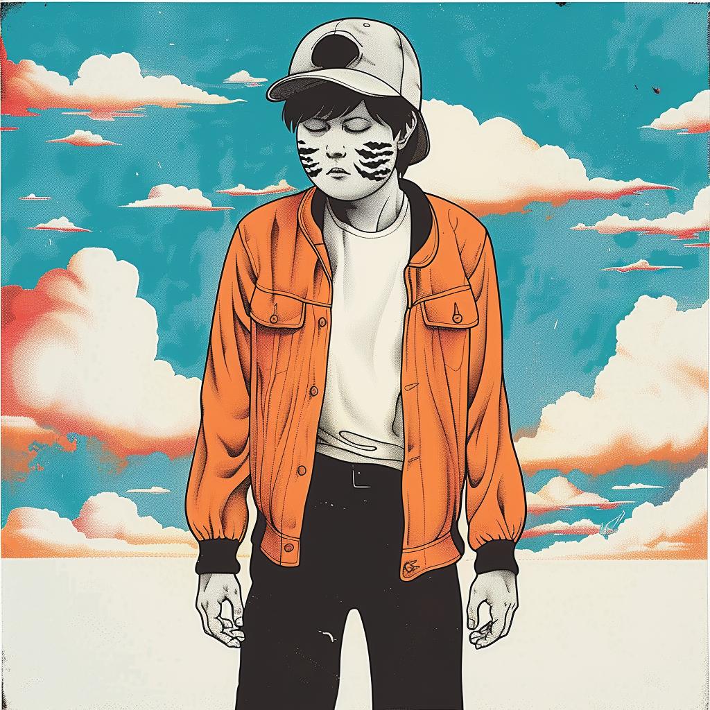 surreal  album  poster  man  orange  jacket  hat  creative  art  design 978022