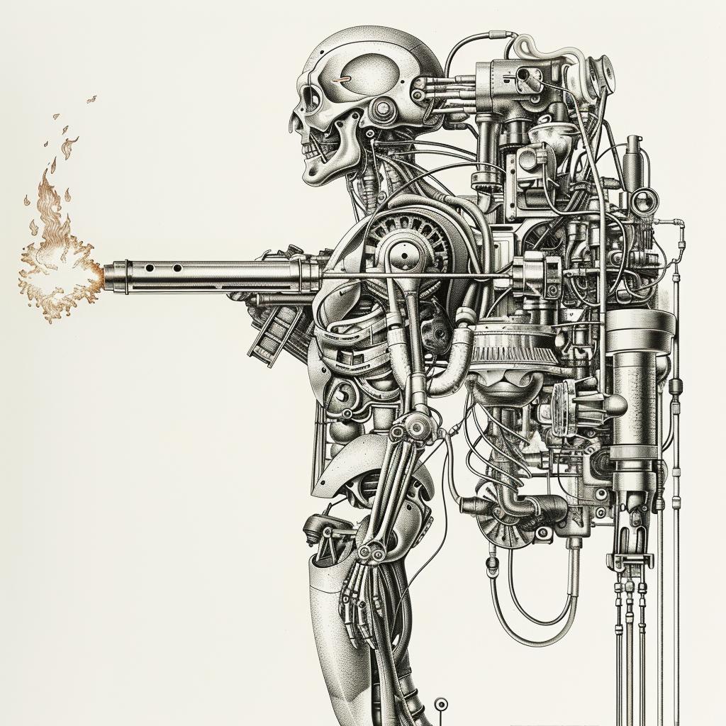 monster  robot  cyborg  flamethrower  drawing  white  background  fire  illustration  art 944085