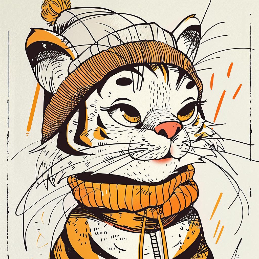 tiger  hat  happy  scarf  cartoon  character  playful  whimsical  bright  fun 938902