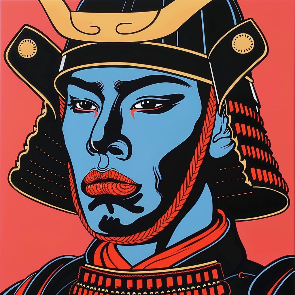 shogun  warrior  samurai  painting  red  blue  colors  art  battle  Japanese 973874