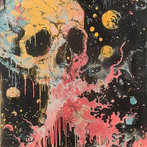 Surreal  Album  Cover  Skull  Paint  Splattered  Risograph  Symbolism  Screenprinting  Art 1079136