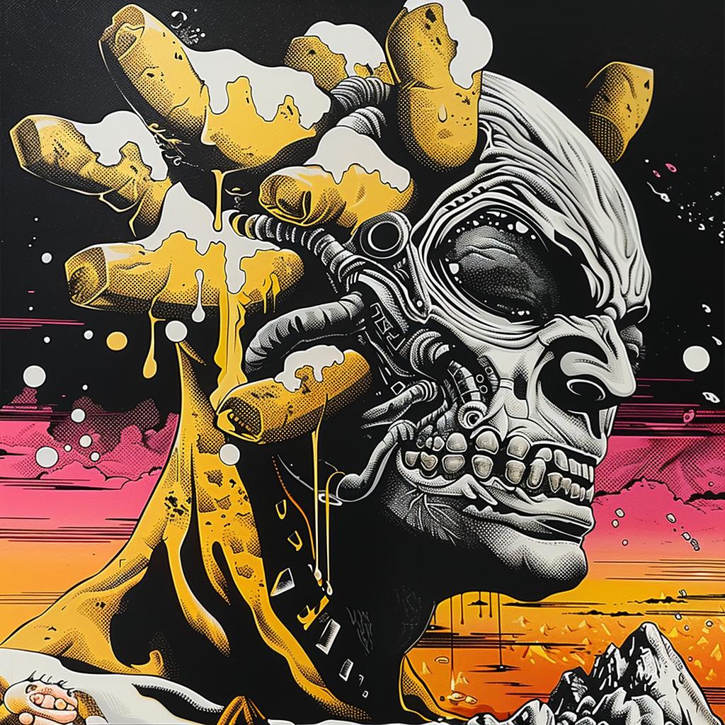 japanese  lettering  man  skull  surreal  mixed-media  colorful  abstract  composition  artistic 948787