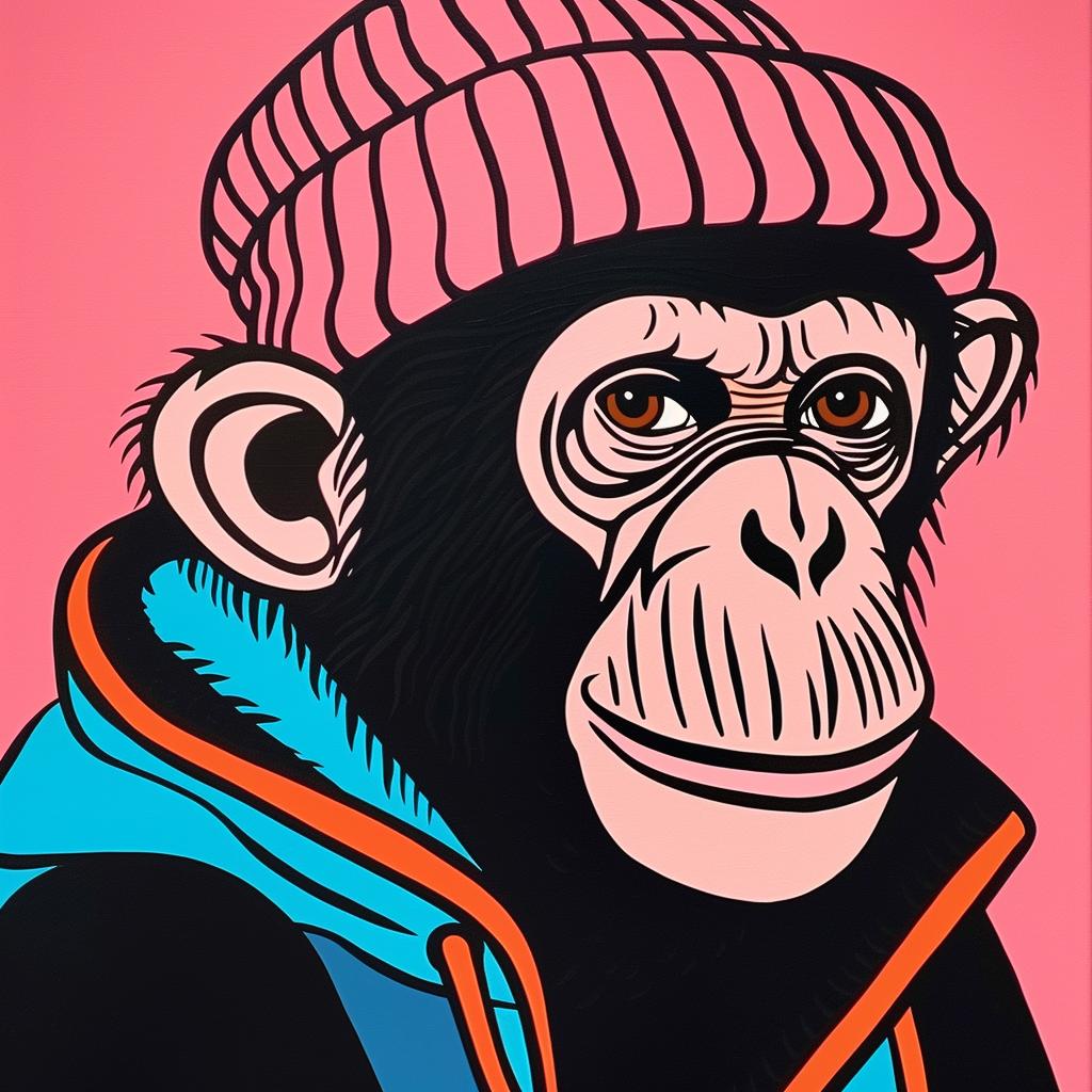 chimp  monkey  hat  painting  colorful  funny  whimsical  portrait  animal  art 1023447