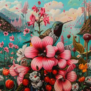 bird  flowers  vase  chromolithography  colorful  nature  still life  art  decorative  vibrant 1037801
