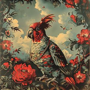 painting  parrot  flowers  color  nature  art  chromolithography  vibrant  botanical  whimsical 1055721