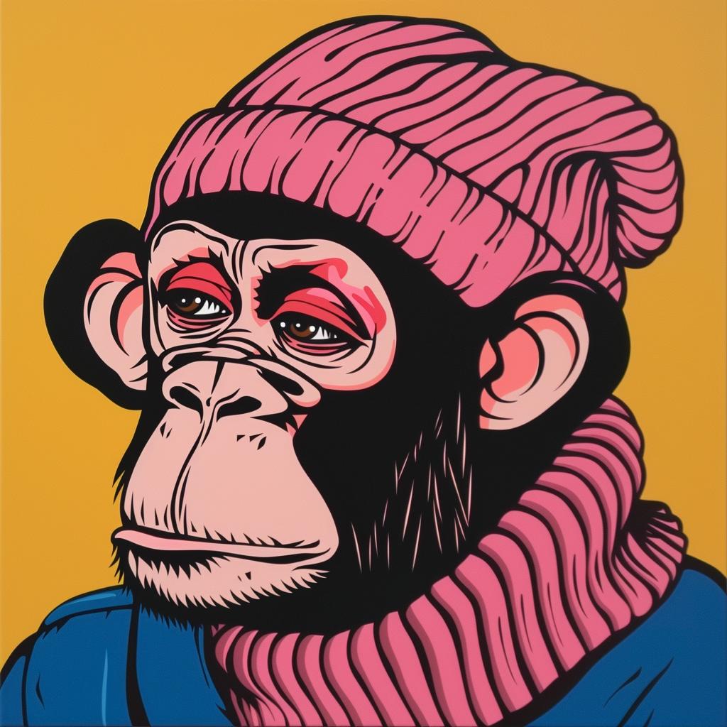 chimp  monkey  hat  painting  scarf  colorful  whimsical  portrait  animal  art 1023452