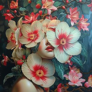امرأة، رأس زهرة، طبيعة، عمل فني، صورة، جمال، تصوير ملون، طباعة حجرية ملونة 1056626