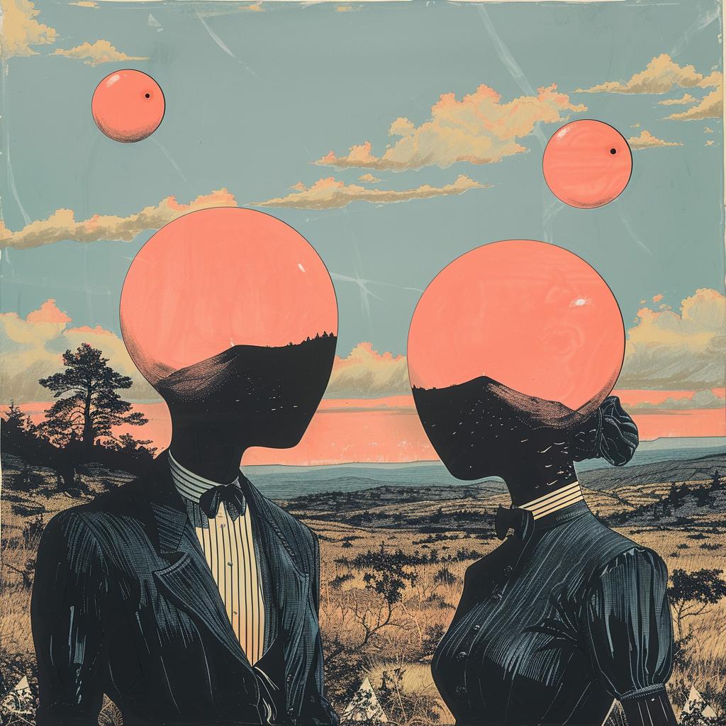 album  art  Risograph  Magritte  horror  painting  spheres  people  surreal  visual 1026885