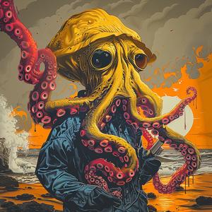 octopus  large  head  tentacles  beach  surreal  fantasy  colorful  illustration  whimsical 1037389